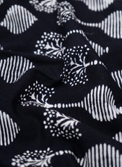 Black And White Flower Pot Block Print Pure Cotton Cambric Fabric