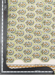 Pista Green And Floral Block Print Pure Cotton Cambric Fabric