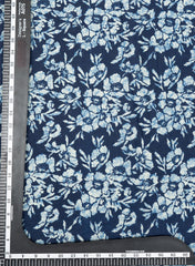 Indigo Floral Block Print Pure Cotton Cambric Fabric