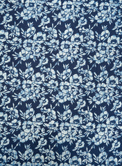 Indigo Floral Block Print Pure Cotton Cambric Fabric