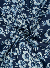 Indigo Floral Block Print Pure Cotton Cambric Fabric