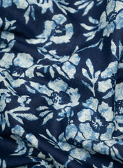 Indigo Floral Block Print Pure Cotton Cambric Fabric