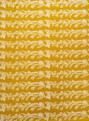 (Pre Cut- 2 Meter) Mustard and White floral Block Print Pure Cotton Cambric Fabric
