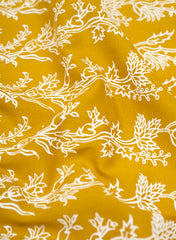 (Pre Cut- 2 Meter) Mustard and White floral Block Print Pure Cotton Cambric Fabric