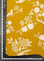 Mustard and White flower with Birds Block Print Pure Cotton Cambric Fabric