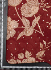 Red Brown floral Pattern digital Print Chinnon Chiffon Embroidery Fabric