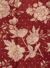 Red Brown floral Pattern digital Print Chinnon Chiffon Embroidery Fabric