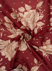 Red Brown floral Pattern digital Print Chinnon Chiffon Embroidery Fabric