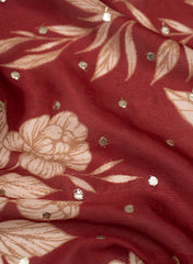 Red Brown floral Pattern digital Print Chinnon Chiffon Embroidery Fabric