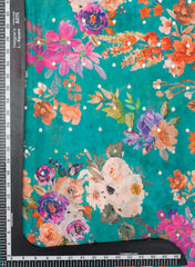 Sea Green floral Pattern digital Print Chinnon Chiffon Embroidery Fabric