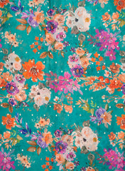 Sea Green floral Pattern digital Print Chinnon Chiffon Embroidery Fabric