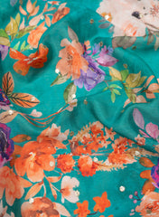 Sea Green floral Pattern digital Print Chinnon Chiffon Embroidery Fabric