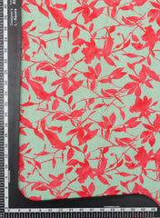 Mint Green And Pink Floral Printed Handloom  Linen Digital Print (Cotton Flex) Fabric