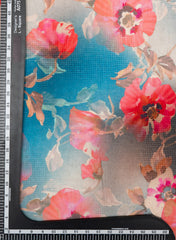 Blue And Pink Floral Patten Handloom  Linen Digital Print (Cotton Flex) Fabric