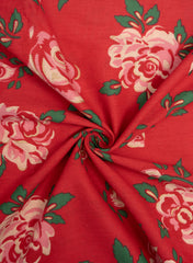 Red Rose Pattern HandLoom Linen Discharge Print (Cotton Flex) Fabric