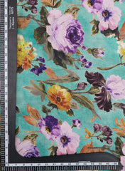 Turquoise Blue And Purple Floral  Pattern Digital Print Pure Modal Satin Fabric