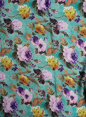 Turquoise Blue And Purple Floral  Pattern Digital Print Pure Modal Satin Fabric