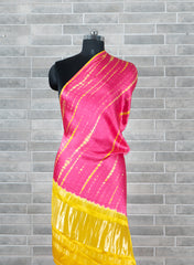 Pure Modal Satin Pink And Yellow Tie And Dye Lagdi Patta Dupatta 42inches