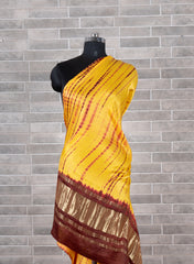 Pure Modal Satin Yellow And Brown Tie And Dye Lagdi Patta Dupatta 42inches