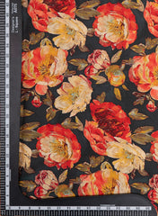 Black And Red Floral  Pattern Digital Print Pure Modal Satin Fabric