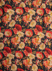 Black And Red Floral  Pattern Digital Print Pure Modal Satin Fabric