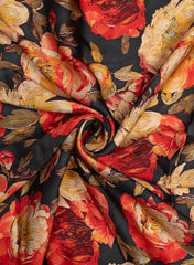 Black And Red Floral  Pattern Digital Print Pure Modal Satin Fabric