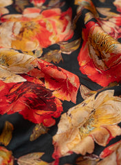 Black And Red Floral  Pattern Digital Print Pure Modal Satin Fabric