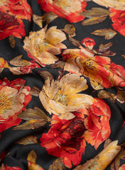 Black And Red Floral  Pattern Digital Print Pure Modal Satin Fabric