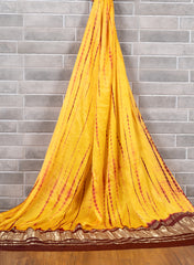 Pure Modal Satin Yellow And Brown Tie And Dye Lagdi Patta Dupatta 42inches