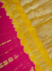 Pure Modal Satin Pink And Yellow Tie And Dye Lagdi Patta Dupatta 42inches