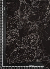 Pure Georgette White And Black Rose Pattern Digital Print Fabric