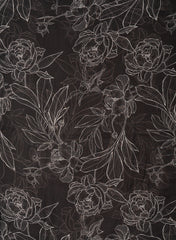 Pure Georgette White And Black Rose Pattern Digital Print Fabric