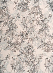 Pure Georgette White And Black Rose Pattern Digital Print Fabric