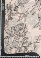 Pure Georgette White And Black Rose Pattern Digital Print Fabric