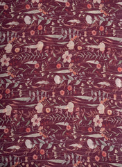 (Art Linen) Linen Maroon Color Floral Pattern Hybrid Print Fabric