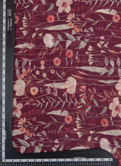 (Art Linen) Linen Maroon Color Floral Pattern Hybrid Print Fabric