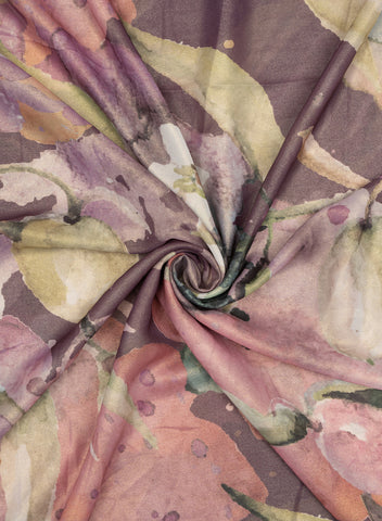 (Pre Cut 1-Meter) Purple And Green  Abstract  Digital Print Shimmer Georgette  Fabric