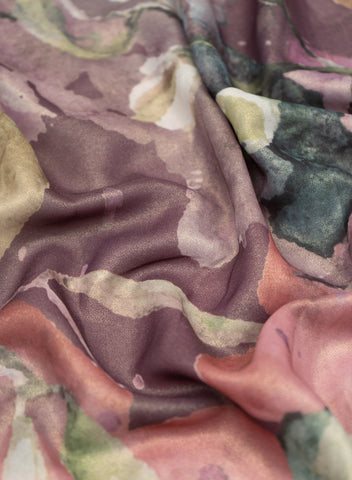 (Pre Cut 1-Meter) Purple And Green  Abstract  Digital Print Shimmer Georgette  Fabric