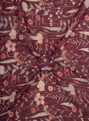 (Art Linen) Linen Maroon Color Floral Pattern Hybrid Print Fabric