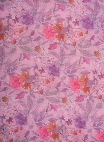 (Pre Cut-1 Meter) Linen Purple Color Floral Pattern Digital Print Fabric