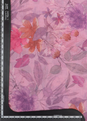 (Pre Cut-1 Meter) Linen Purple Color Floral Pattern Digital Print Fabric