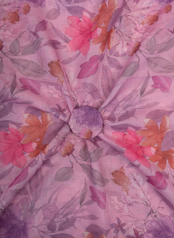 (Pre Cut-1 Meter) Linen Purple Color Floral Pattern Digital Print Fabric