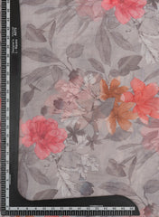 (Art Linen) Linen Grey Color Floral Pattern Digital Print Fabric