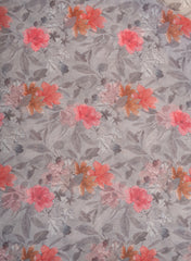 (Art Linen) Linen Grey Color Floral Pattern Digital Print Fabric