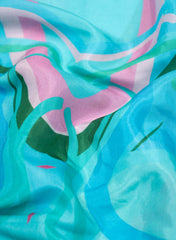 Aqua Blue And Green Abstract Digital Print Pure Muslin Fabric