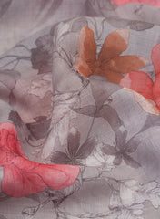 (Art Linen) Linen Grey Color Floral Pattern Digital Print Fabric