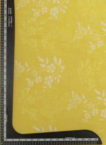 (Pre Cut-2 Meter) Linen Light Yellow Color Floral Pattern Digital Print Fabric