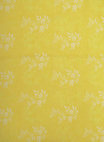 (Pre Cut-2 Meter) Linen Light Yellow Color Floral Pattern Digital Print Fabric