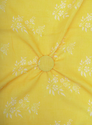 (Pre Cut-2 Meter) Linen Light Yellow Color Floral Pattern Digital Print Fabric