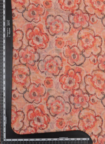 (Pre Cut-1 Meter) Linen Orange Color Geometrical Pattern Digital Print Fabric
